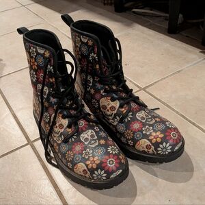 Floral Skull Combat Boots